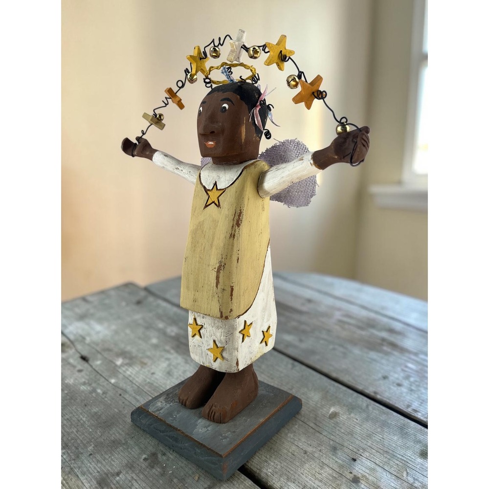 One of a Kind Whimsical Wooden Hand Carved Angel Cerri Noto Signed Folk Art - Picture 7 of 8